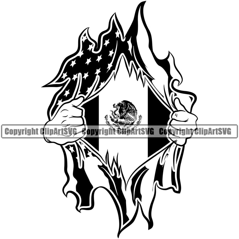Country Map Nation National Mexico Rip Shirt Open Black White Design Element USA Flag United State Emblem Badge Symbol Icon Global Flag Latin Latino Latina Spanish Caribbean Island Mexican Official Sign Logo Clipart SVG