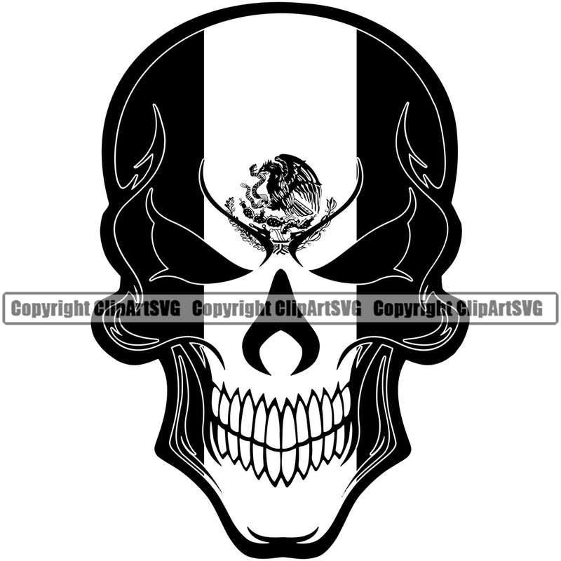 Country Map Nation Mexican Skull Skeleton Eyes Flag Design Element Emblem Badge Symbol Icon Global Mexican Flag Latin Latino Latina Spanish Caribbean Island Mexico Sign Logo Clipart SVG