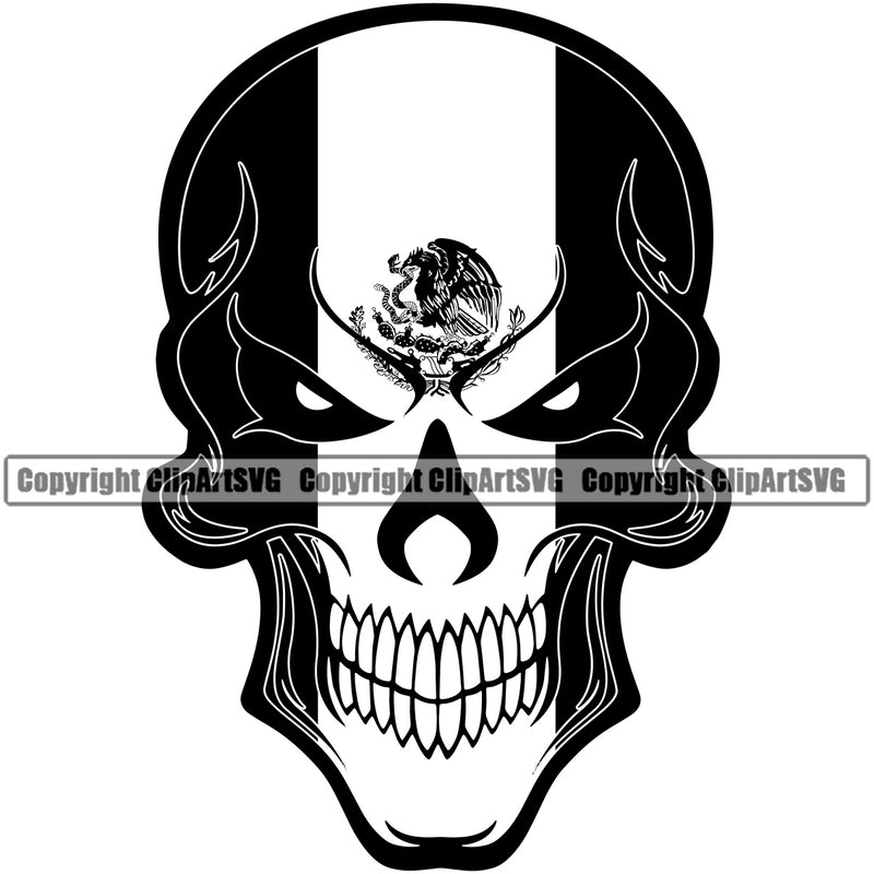Country Map Nation National Skull Skeleton Red Eyes Design Element Emblem Badge Symbol Icon Mexico Mexican Flag Latin Latino Latina Caribbean Island Official Sign Logo Clipart SVG