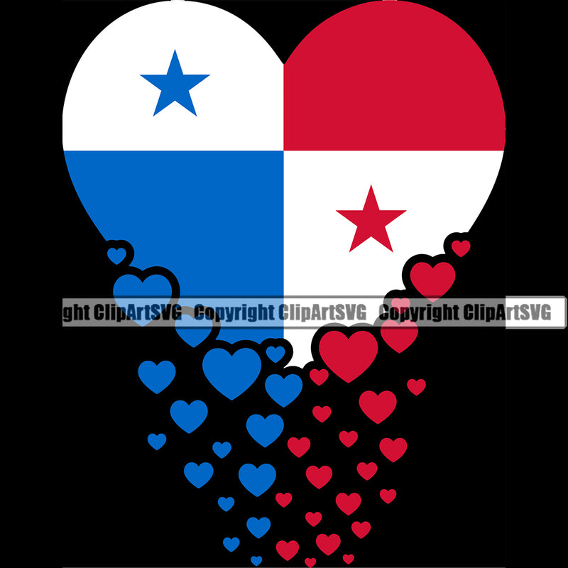 Country Map Nation National Panama Flag Color Hearts Falling Design Element Black Background Panamanian Flag Emblem Badge Symbol Icon Global Official Sign Logo Clipart SVG