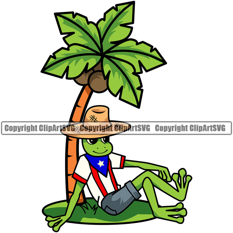 Country Map Nation National Puerto Frog Shirt Color Tree Smile Face Design Element Badge Symbol Icon Official Sign Logo Clipart SVG