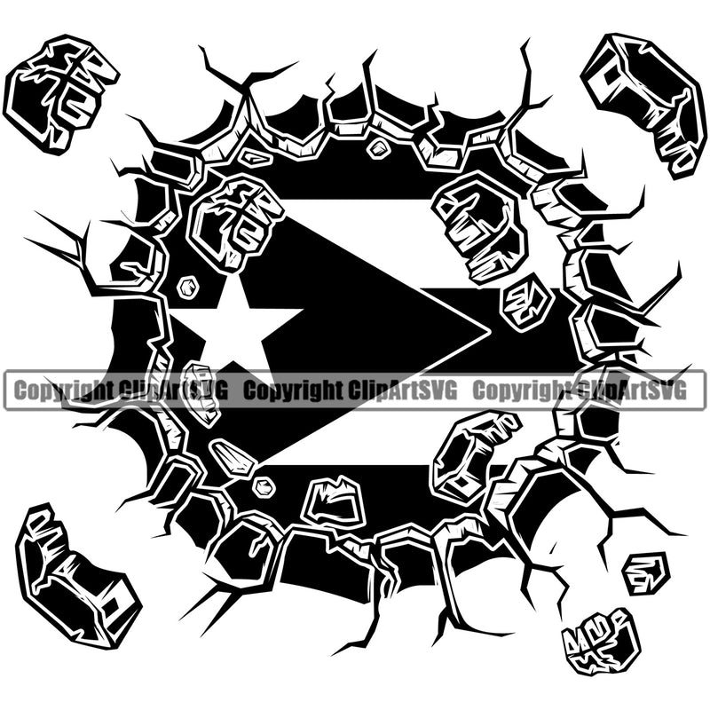 Country Map Nation Puerto Rico Crack Flag Black Color Design Element Emblem Badge Symbol Latin Latino Latina Spanish Caribbean Island Official Sign Design Logo Clipart SVG