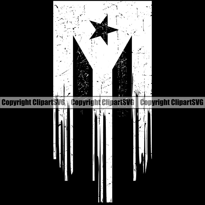 Country Map Nation National Puerto Rico Distressed Flag Black Color Design Element Emblem Badge Symbol Icon Global Rican Flag Latin Latino Latina Spanish Caribbean Island Sign Design Logo Clipart SVG