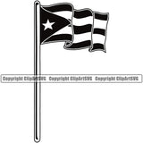 Country Map Nation National Puerto Rico Flag Pole Wavy Design Element Emblem Badge Symbol Icon Global Official Sign Latin Latino Latina Spanish Caribbean Island Logo Clipart SVG