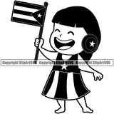 Country Map Nation National Puerto Rico Girl Hans Holding Flag Design Element Emblem Badge Symbol Icon Global Official Sign Latin Latino Latina Spanish Caribbean Island Logo Clipart SVG