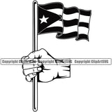 Country Map Nation National Puerto Rico Hand Holding Flag Design Element Emblem Badge Symbol Icon Global Latin Latino Latina Spanish Caribbean Island Rican Sign Logo Clipart SVG