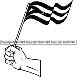 Country Map Nation National Puerto Rico Hand Holding Flag Wavy Design Element Emblem Badge Symbol Icon Global Official Sign Latino Latina Spanish Caribbean Island Rican Logo Clipart SVG