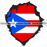 Country Map Nation National Puerto Rico Hand Hands Rip Ripping Pull Shirt Hole Color Flag Emblem Badge Rican Symbol Latin Latino Latina Spanish Caribbean Island Icon Global Official Sign Design Logo Clipart SVG