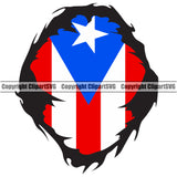 Country Map Nation National Puerto Rico Flag Emblem Badge Rican Hand Hands Rip Ripping Pull Shirt Hole Design Element Symbol Latin Latino Latina Spanish Caribbean Island Icon Global Official Sign Color Logo Clipart SVG