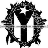 Country Map Nation National Puerto Rico Flag Hand Hands Rip Ripping Pull Shirt Hole Design Element Emblem Badge Rican Symbol Latin Latino Latina Spanish Global Official Sign Logo Caribbean Island Icon Clipart SVG