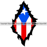 Country Map Nation National Puerto Rico Flag Hand Hands Rip Ripping Design Element Badge Rican Symbol Latin Latino Latina Island Icon Global Official Sign Spanish Caribbean Logo Clipart SVG