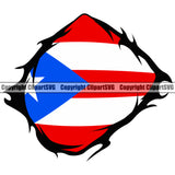 Country Map Nation National Puerto Rico Flag Hand Hands Rip Ripping Pull Shirt Hole Color Design Element Emblem Badge Rican Symbol Global Official Sign Latin Latino Latina Spanish Caribbean Island Icon  Clipart SVG