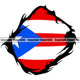 Country Map Nation National Puerto Rico Flag Emblem Hand Hands Rip Ripping Pull Shirt Hole Badge Color Design Element Rican Symbol Latin Latino Latina Official Sign Spanish Caribbean Island Icon Global Clipart SVG
