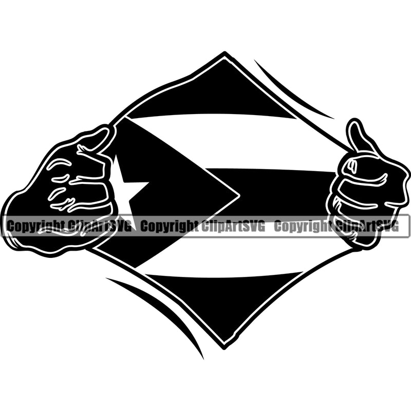 Country Map Nation National Puerto Rico Flag Emblem Hand Hands Rip Ripping Pull Shirt Hole Design Element Badge Rican Symbol Latin Latino Latina Global Official Sign Spanish Caribbean Island Icon Clipart SVG