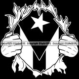 Country Map Nation National Puerto Rico Hand Hands Rip Ripping Open Shirt Design Flag Black Background Emblem Badge Rican Symbol Latin Latino Latina Official Sign Spanish Caribbean Island Icon Global Clipart SVG