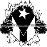 Country Map Nation National Puerto Rico Flag Hand Hands Rip Ripping White Background Design Element Emblem Badge Rican Symbol Latin Latino Latina Spanish Caribbean Island Icon Global Official Sign Logo Clipart SVG
