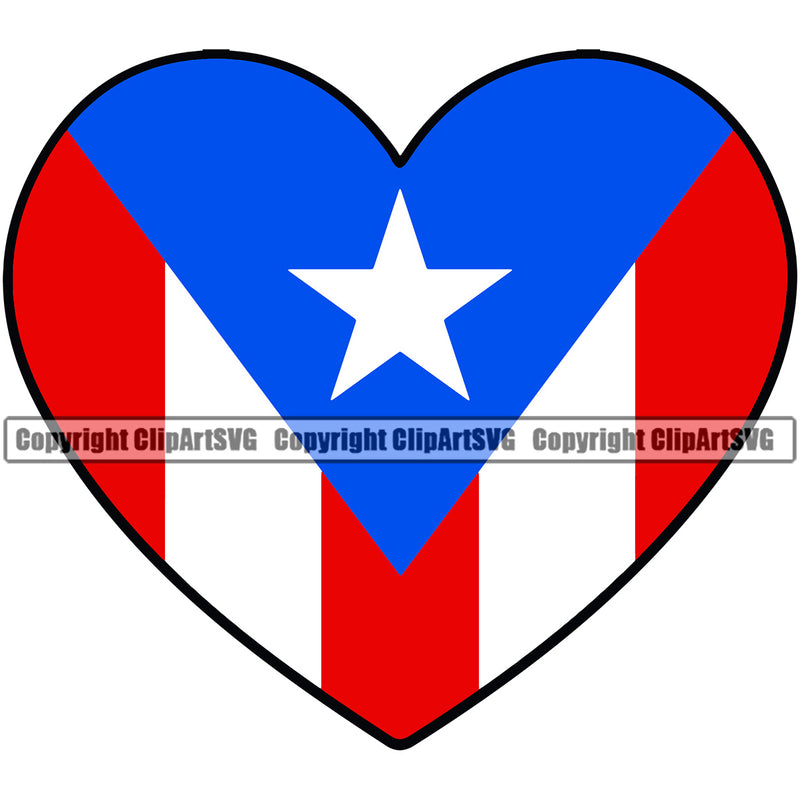 Country Map Nation National Puerto Rico Heart Down Flag Color Design Element Emblem Badge Rican Symbol Latin Latino Latina Spanish Caribbean Island Icon Official Sign Logo Clipart SVG