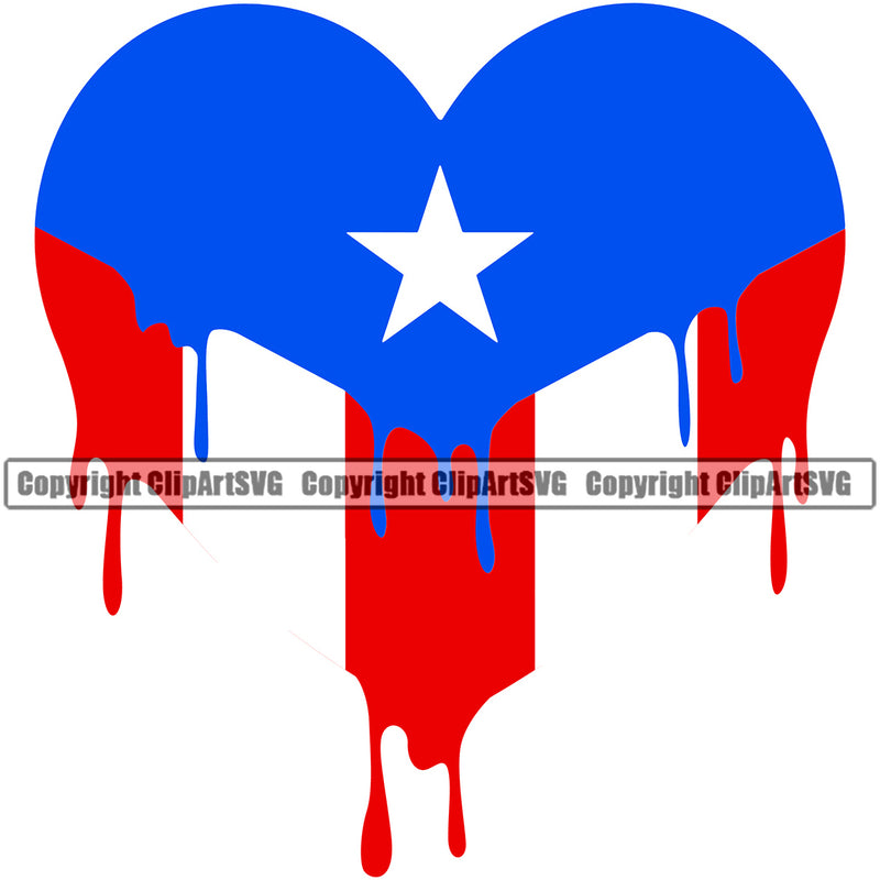 Country Map Nation National Puerto Rico Heart Drip Design Element Color Flag Emblem Badge Rican Symbol Latin Latino Latina Spanish Sign Logo Caribbean Island Icon Global Official Clipart SVG