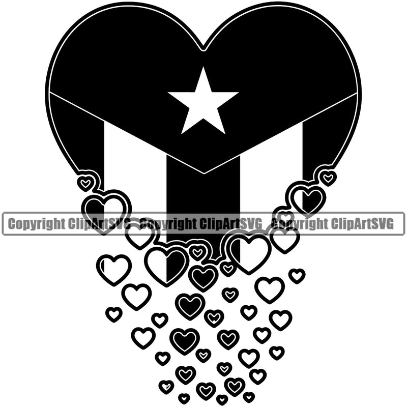 Country Map Nation National Puerto Rico Hearts Falling Design Element Flag Emblem Badge Rican Symbol Latin Latino Latina Global Official Sign Logo Spanish Caribbean Island Icon Clipart SVG
