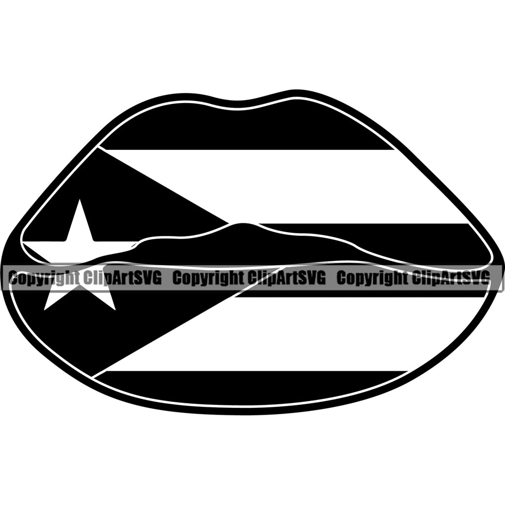 Country Map Nation National Puerto Rico Flag Rico Lips Design Black Color Element Emblem Badge Rican Symbol Latin Latino Latina Spanish Caribbean Island Icon Global Official Sign Logo Clipart SVG