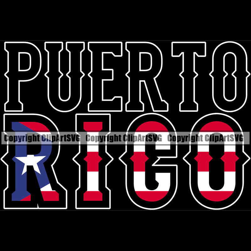 Country Map Nation National Puerto Rico Color Text Quote Design Element Flag Black Background Emblem Badge Rican Symbol Latin Latino Icon Global Official Sign Latina Spanish Caribbean Island Clipart SVG