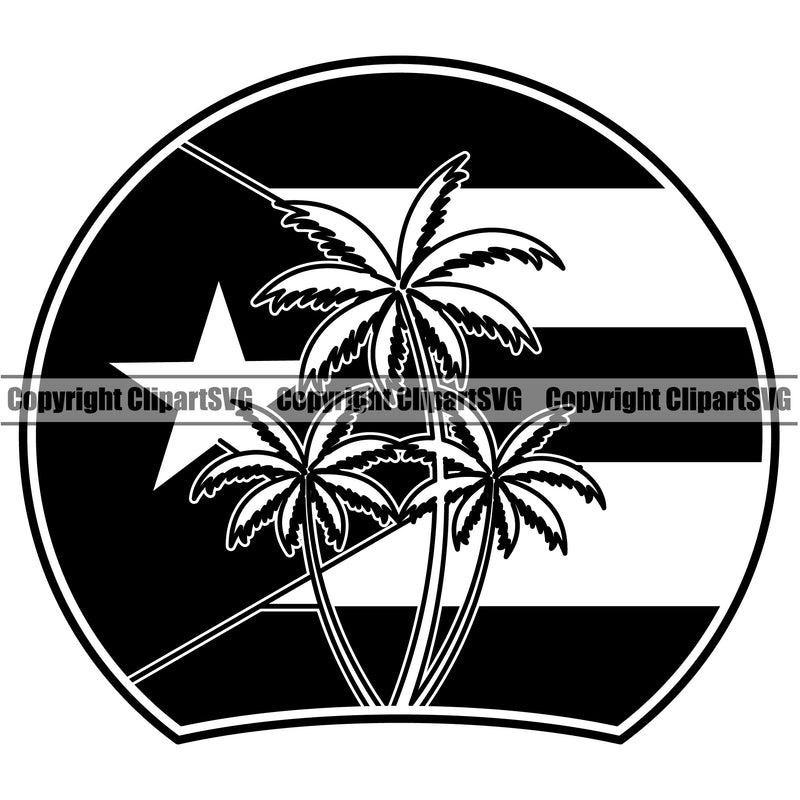 Country Map Nation National Puerto Rico Palm Tree Black Color Design Element Flag Emblem Badge Rican Symbol Latin Latino Latina Spanish Caribbean Island Icon Global Official Sign Logo Clipart SVG
