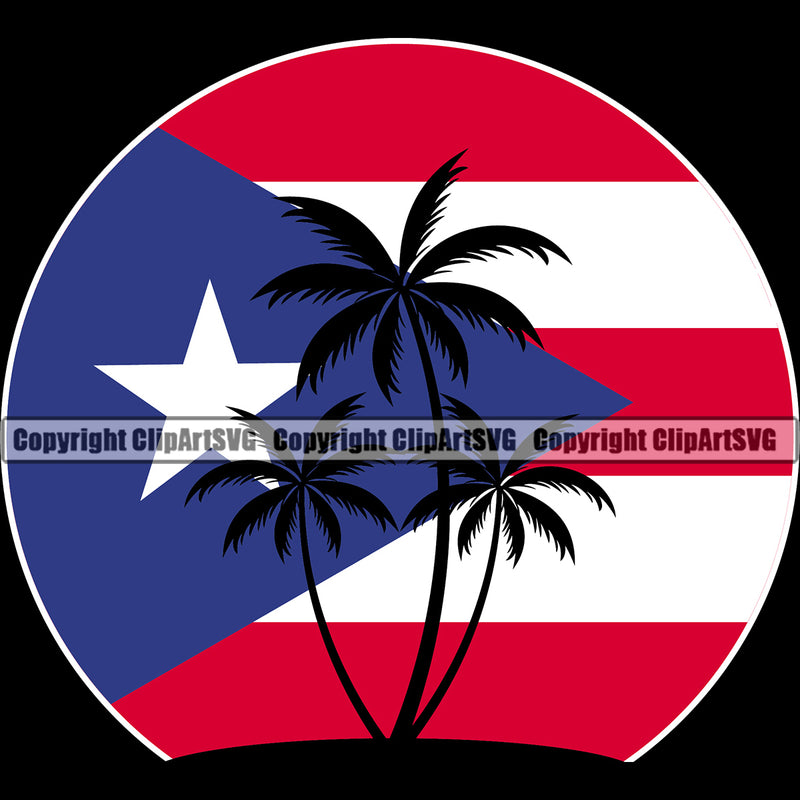 Country Map Nation National Puerto Rico Color Palm Tree Design Element Black Color Flag Emblem Badge Rican Symbol Latin Latino Latina Spanish Caribbean Icon Global Official Sign Logo Clipart SVG