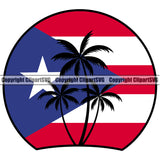 Country Map Nation National Puerto Rico Circle Logo Color Design Element Palm Tree Flag Emblem Badge Rican Island Icon Global Official Symbol Latin Latino Latina Spanish Caribbean Logo Clipart SVG