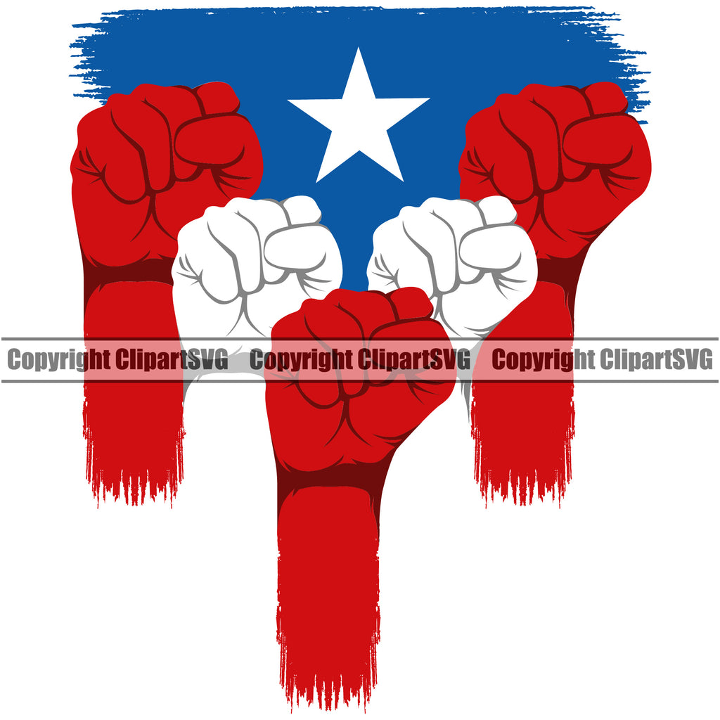 Country Map Nation National Puerto Rico Red And White Color Hand Fist Color Design Element Flag Emblem Badge Rican Symbol Latin Latino Latina Spanish Caribbean Island Icon Blue Star Official Sign Logo Clipart SVG