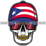 Country Map Nation National Puerto Skull Skeleton Gold Teeth Wearing Sunglasses Head Color Rico Flag Emblem Badge Rican Symbol Latin Latino Latina Spanish Caribbean Island Icon Global Official Sign Logo Clipart SVG
