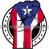 Country Map Nation National Puerto Rico Hand Color Fist Design Element Flag Emblem Badge Rican Symbol Latin Latino Hand Power Spanish Caribbean Island Icon Official Sign Logo Clipart SVG