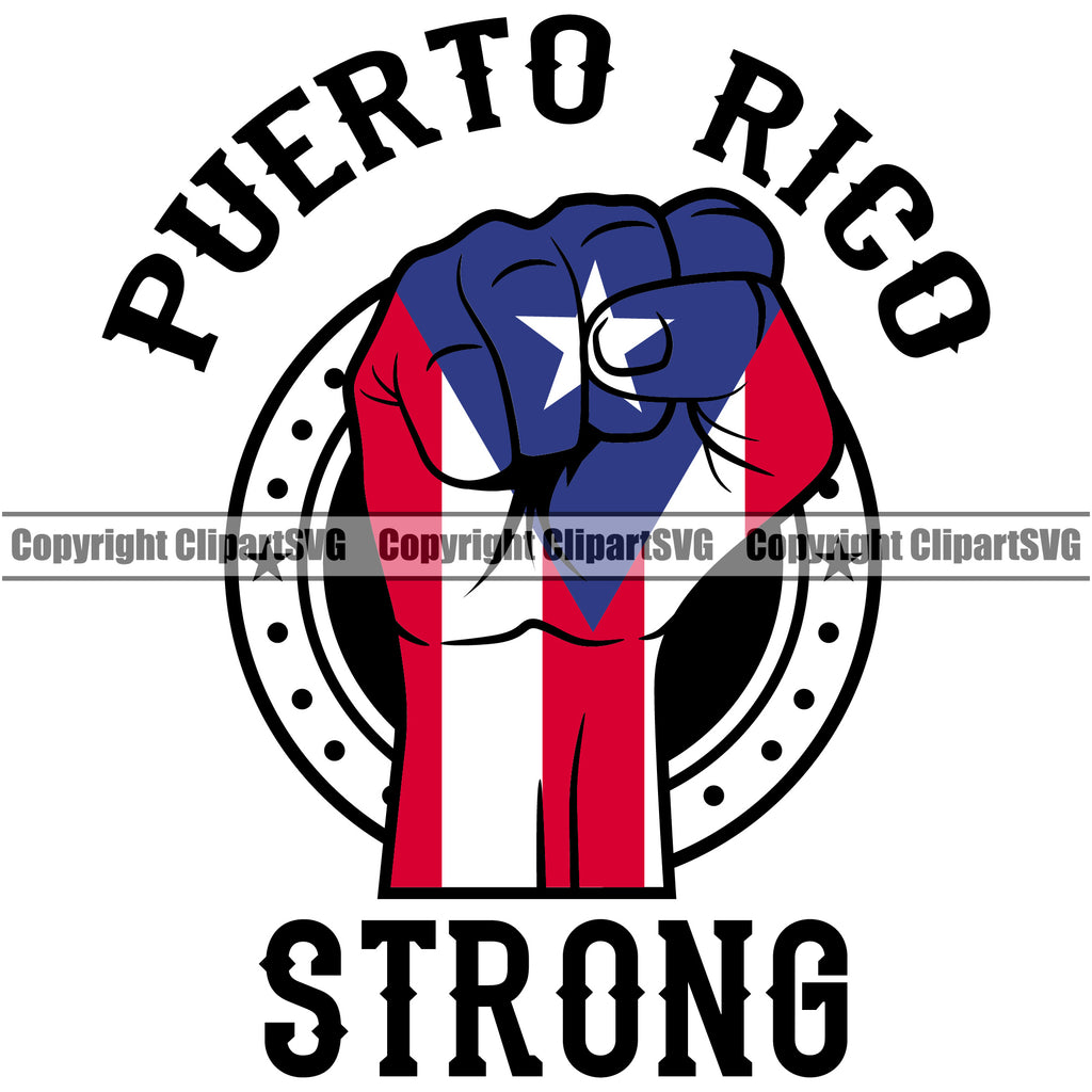 Country Map Nation National Puerto Rico Strong White Background Hand Fist Power Design Color Element Flag Emblem Badge Rican Symbol Latin Latino Latina Official Sign Logo Spanish Caribbean Island Icon Global Clipart SVG