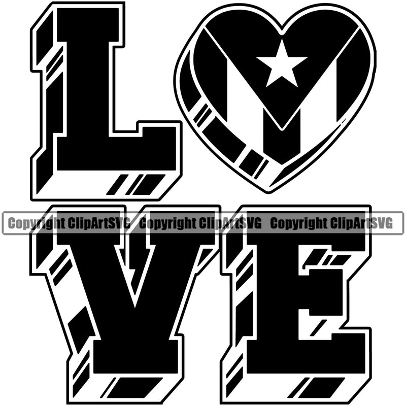 Country Map Nation National Puerto Love Quote Text Design Element Rico Flag Emblem Badge Rican Symbol Latin Latino 3DStroke Caribbean Island Icon Global Official Sign Logo Clipart SVG