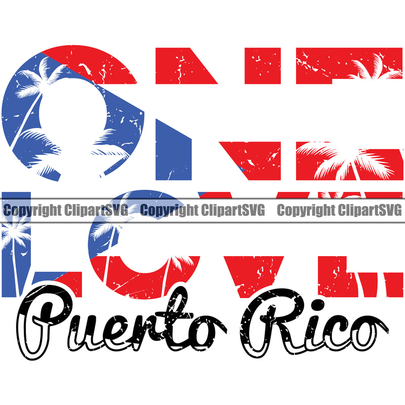 Country Map Nation National One Love Puerto Rico Palm Tree Frog Color Design Element Flag Emblem Badge Rican Symbol Latin Latino Latina Spanish Island Icon Global Official Logo Clipart SVG