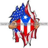 Country Map Nation National Puerto Rico Hand Hands Rip Ripping Open Shirt Flag Emblem Badge Rican Symbol Latin Latino Color Design Element Spanish Caribbean Island Icon Global Official Sign Logo Clipart SVG