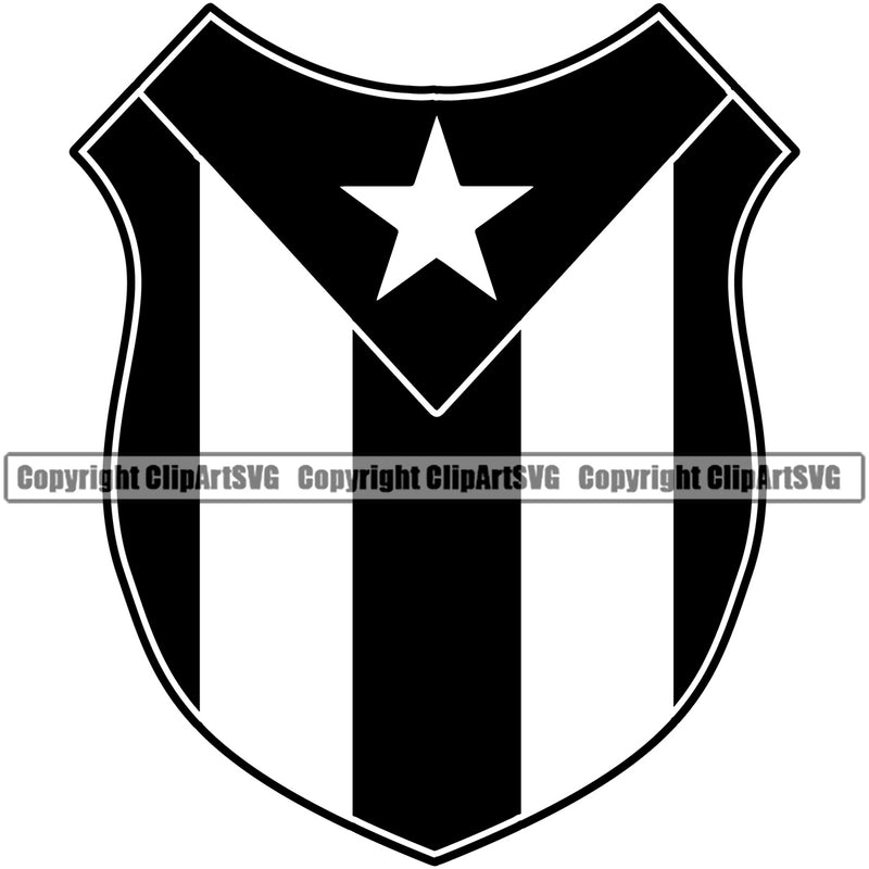 Country Map Nation National Puerto Rico Shield Logo Design Element Black White Color Flag Emblem Badge Rican Symbol Latin Latino Latina Spanish Caribbean Island Icon Global Official Sign Logo Clipart SVG