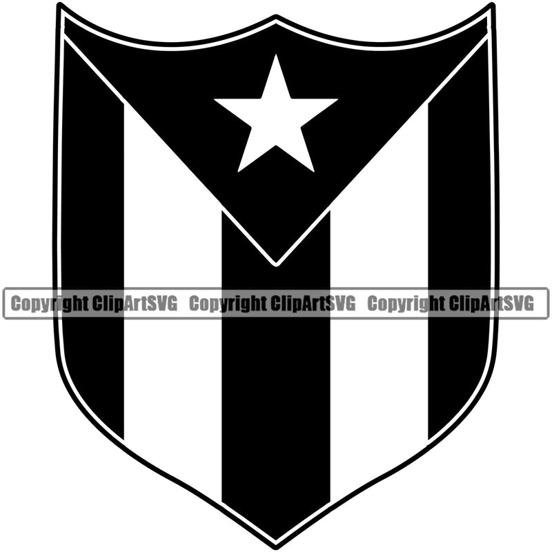 Country Map Nation National Puerto Rico Shield Black White Color Logo Design Element Flag Emblem Badge Rican Symbol Latin Latino Latina Icon Global Official Spanish Caribbean Island Sign Clipart SVG