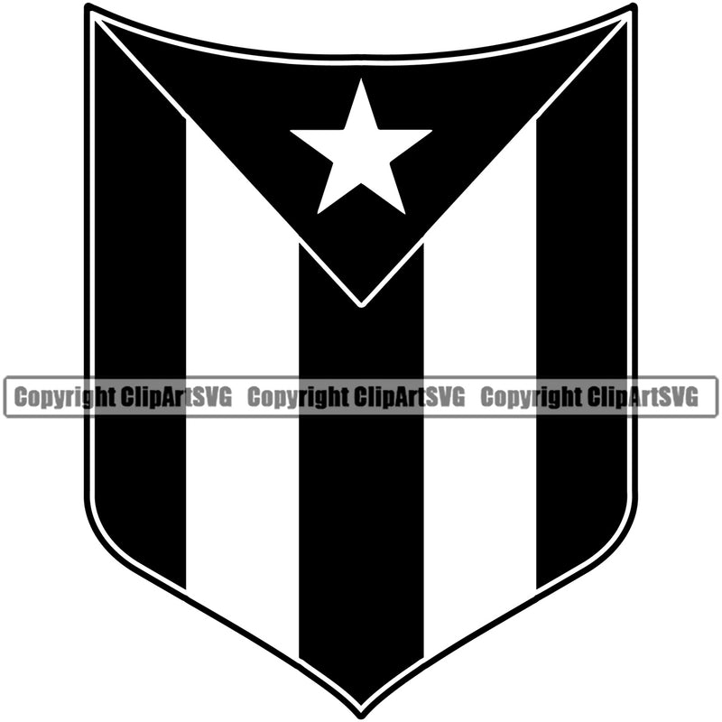 Country Map Nation National Puerto Rico Flag Shield Black White Color Design Element Emblem Badge Rican Symbol Latin Latino Latina Caribbean Island Icon Global Official Sign Logo Clipart SVG