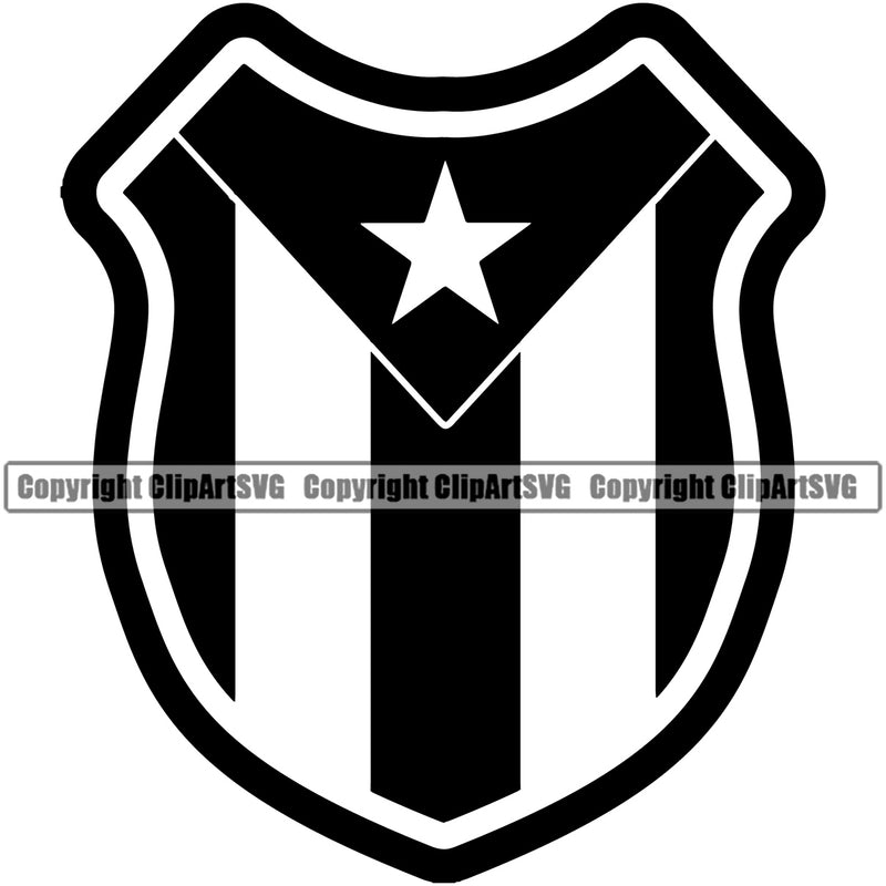 Country Map Nation National Puerto Rico Flag Shield Black White Color Design Element Emblem Island Icon Global Official Sign Logo Badge Rican Symbol Latin Latina Spanish Caribbean Clipart SVG