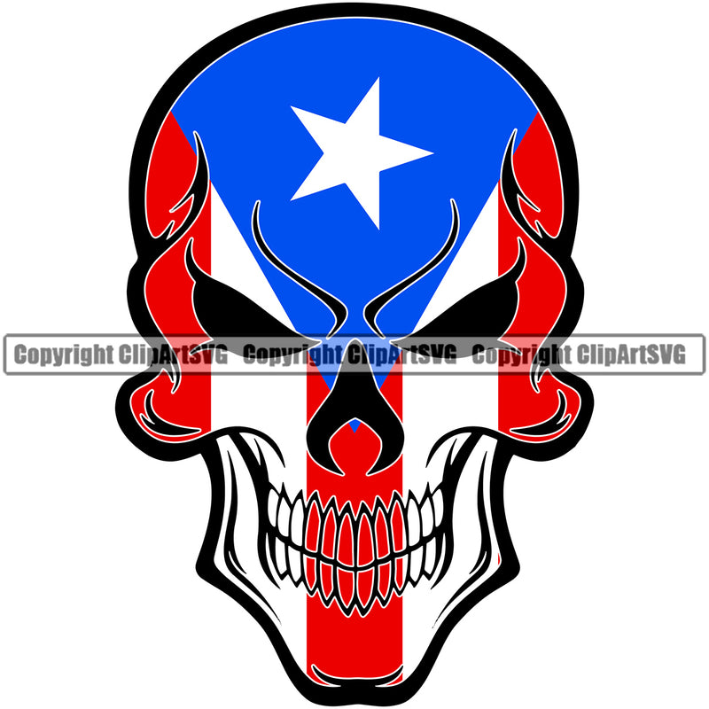 Country Map Nation National Puerto Rico Skull No Eyes Color Skeleton Design Element Flag Emblem Badge Rican Symbol Latin Latino Latina Spanish Island Icon Official Sign Logo Clipart SVG