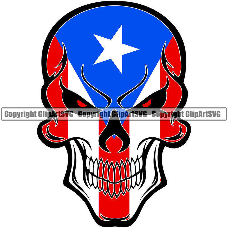 Country Map Nation National Puerto Rico Skull Skeleton Red Eyes Color Design Element Flag Emblem Badge Rican Symbol Latin Latino Latina Spanish Island Icon Global Official Sign Logo Clipart SVG