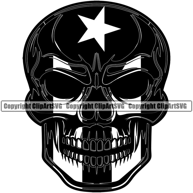 Country Map Nation National Puerto Rico Skull Krik Full Skeleton Design Element Flag Emblem Badge Rican Symbol Latin Latino Latina Caribbean Island Icon Global Official Sign Logo Clipart SVG