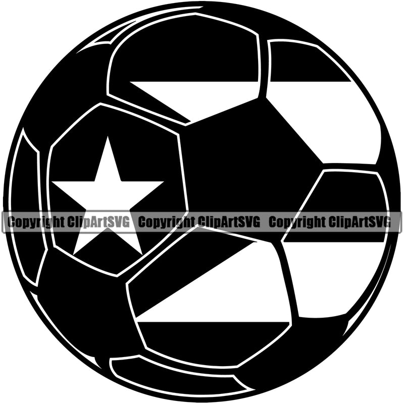 Country Map Nation National Puerto Rico Soccer Ball Black Color Design Element Flag Emblem Badge Rican Symbol Latin Icon Global Official Latino Latina Spanish Caribbean Island Logo Clipart SVG