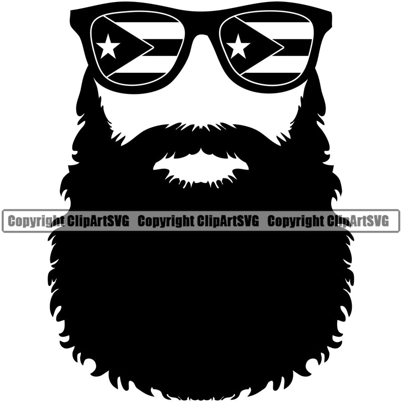 Country Map Nation National Puerto Rico Sunglasses Beard Black Color Design Element Flag Emblem Badge Rican Symbol Latin Latino Latina Caribbean Island Icon Global Sign Logo Clipart SVG
