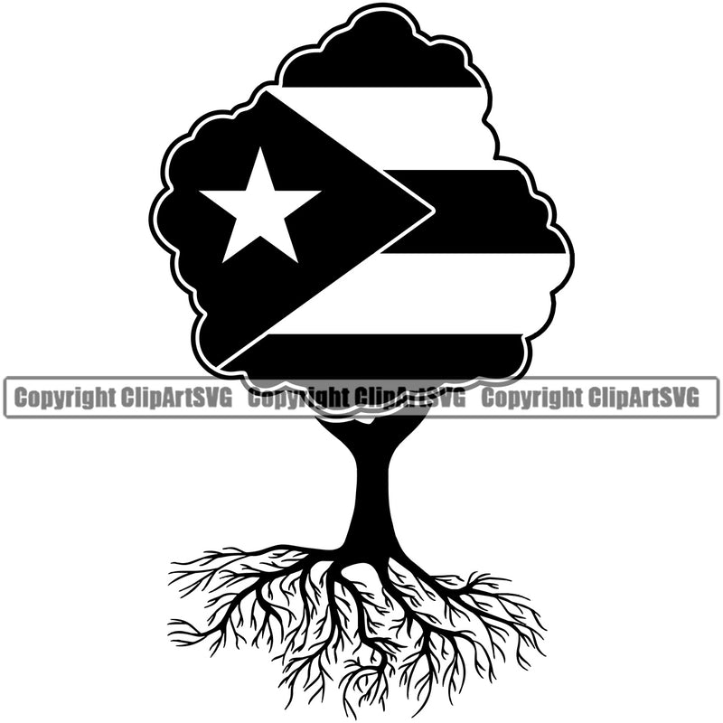 Country Map Nation National Puerto Tree Roots Black Color Design Element Rico Flag Badge Rican Symbol Latin Latino Spanish Caribbean Island Icon Global Official Sign Logo Clipart SVG