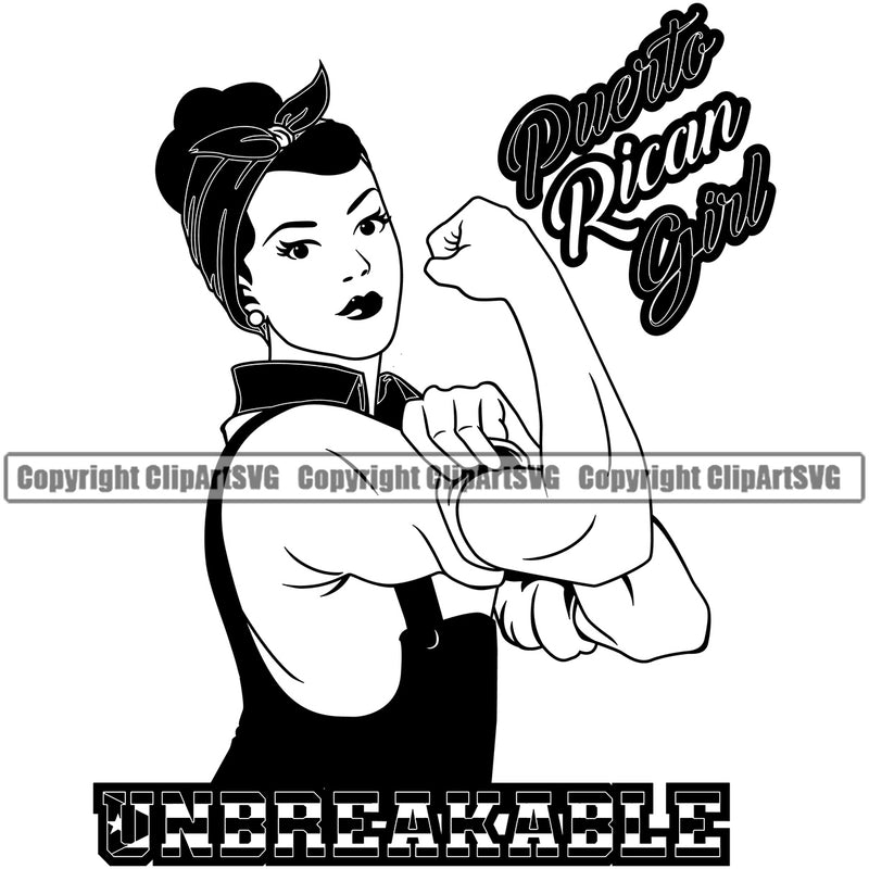 Country Map Nation National Puerto Rico Woman Muscle Flag Quote Text Design Element Emblem Badge Rican Symbol Latin Latino Latina Spanish Island Icon Global Official Sign Logo Clipart SVG