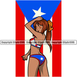 Country Map Nation National Puerto Rico Woman Bikini On Flag Flag Cute Girl Color Design Element Emblem Badge Rican Symbol Latin Latino Latina Caribbean Island Icon Global Official Sign Logo Clipart SVG