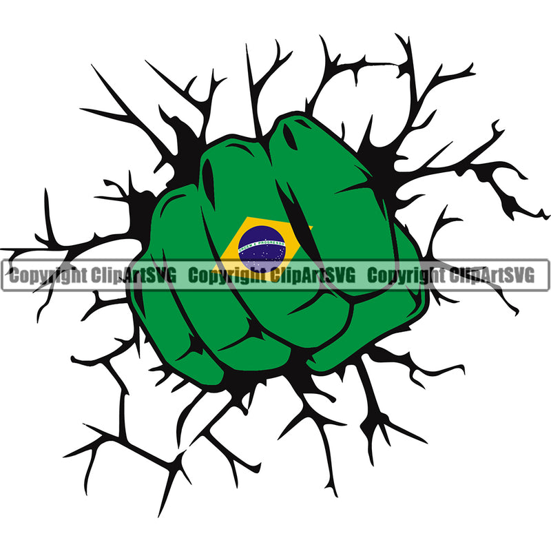 Country Flag Hand Punch Break Wall Design Element Brazilian Latin Latino Latina Spanish Map Nation National Emblem Badge Symbol Icon Global Official Sign Design Logo Clipart SVG