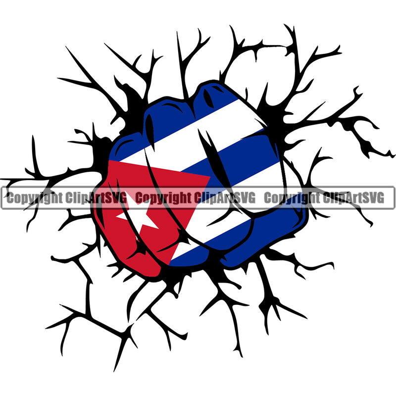 Country Flag Nation National Cuba Cuban Hand Fist Punch Break Wall Color Design Element Flag Emblem Latina Spanish Caribbean Island Symbol Icon Official Sign Design Logo Clipart SVG