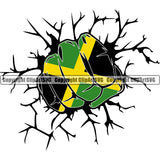 Country Map Nation National Flag Hand Punch Break Wall Design Element Color Jamaica Emblem Badge Symbol Jamaican Rasta Reggae Rastafari Caribbean Global Official Sign Logo Clipart SVG
